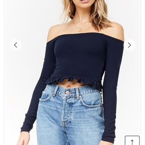 NWT Forever 21 navy blue off shoulder crop top